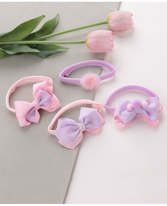Babyhug Headbands   Free Size Pack of 4 - Pink & Purple