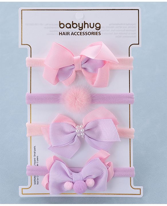 Babyhug Headbands   Free Size Pack of 4 - Pink & Purple