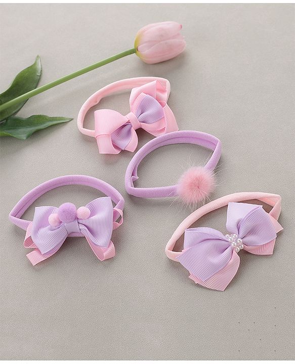Babyhug Headbands   Free Size Pack of 4 - Pink & Purple