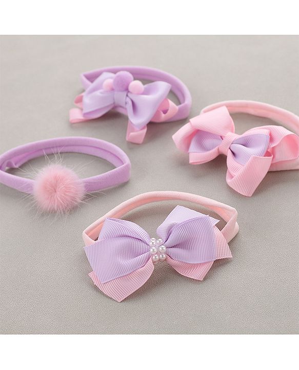 Babyhug Headbands   Free Size Pack of 4 - Pink & Purple