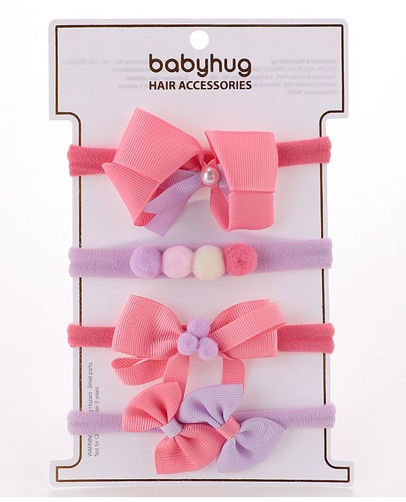 Babyhug Free Size Headbands Bow  Applique Pack of 4 - Multicolor