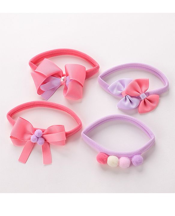 Babyhug Free Size Headbands Bow  Applique Pack of 4 - Multicolor