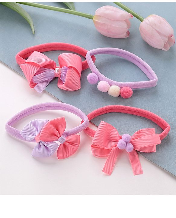 Babyhug Free Size Headbands Bow  Applique Pack of 4 - Multicolor