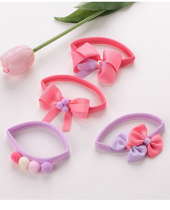 Babyhug Free Size Headbands Bow  Applique Pack of 4 - Multicolor