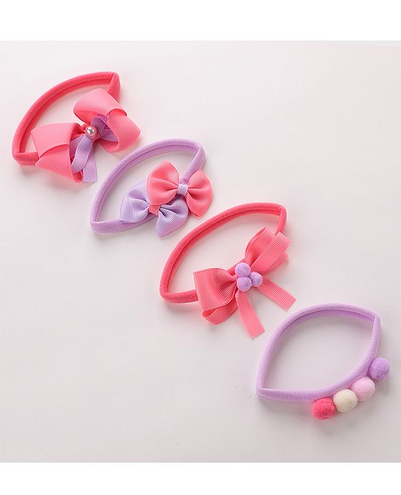 Babyhug Free Size Headbands Bow  Applique Pack of 4 - Multicolor