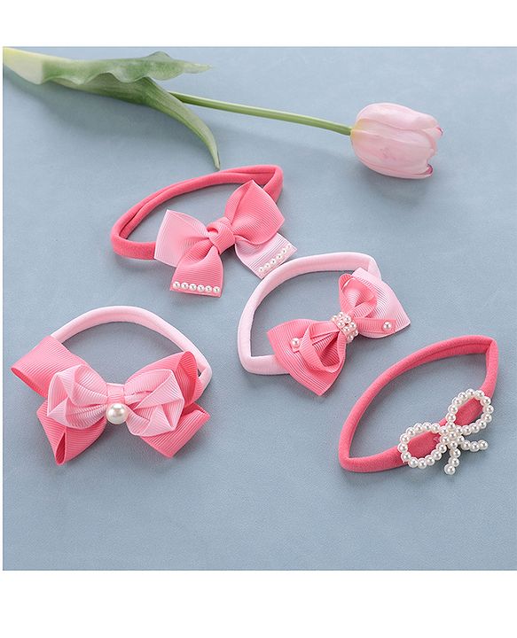 Babyhug Free Size Headbands Bow  Applique Pack of 4 - Multicolor