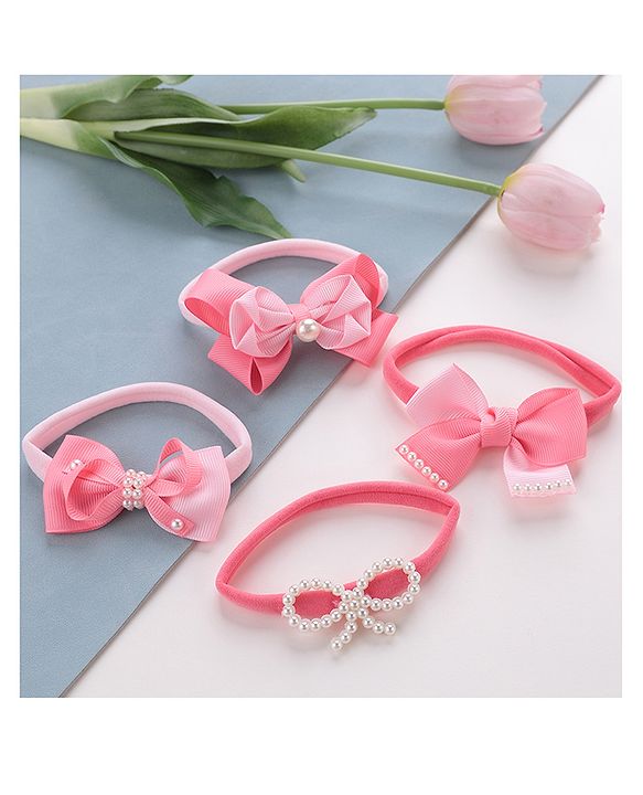 Babyhug Free Size Headbands Bow  Applique Pack of 4 - Multicolor