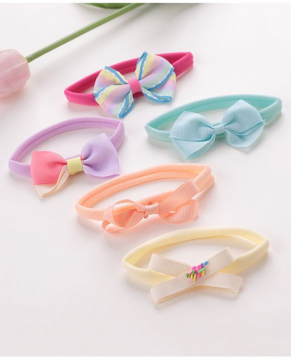 Babyhug Free Size Headbands Bow Applique Pack of 5 - Multicolor