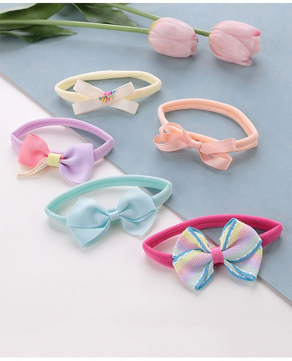 Babyhug Free Size Headbands Bow Applique Pack of 5 - Multicolor