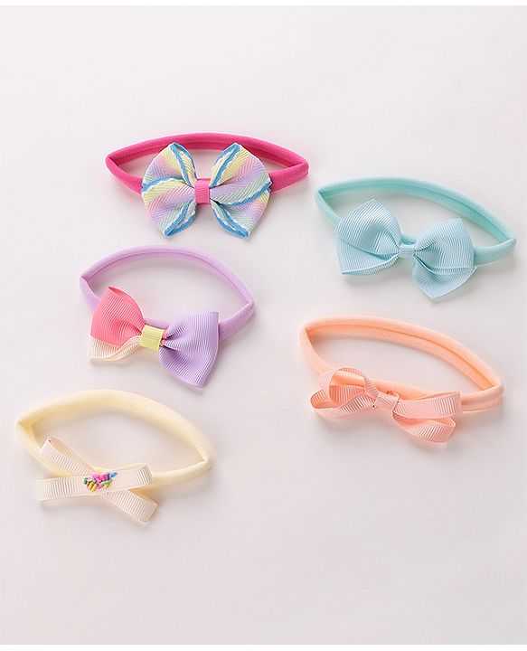 Babyhug Free Size Headbands Bow Applique Pack of 5 - Multicolor
