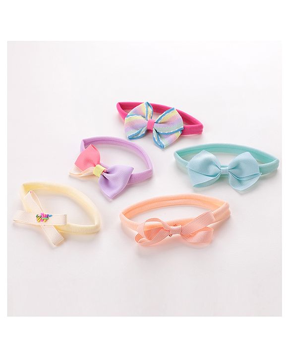 Babyhug Free Size Headbands Bow Applique Pack of 5 - Multicolor