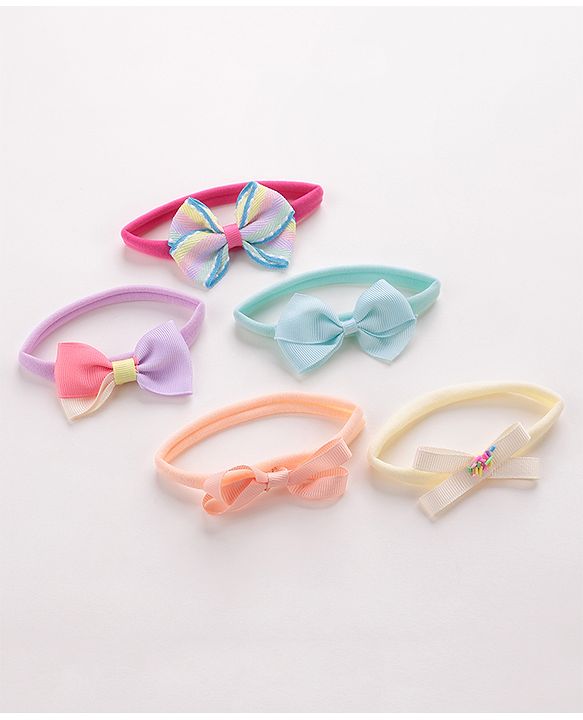 Babyhug Free Size Headbands Bow Applique Pack of 5 - Multicolor