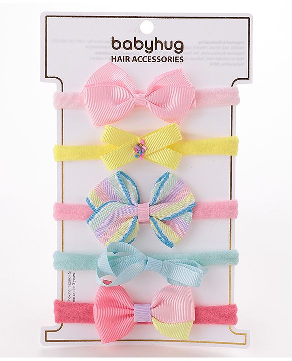 Babyhug Free Size Headbands Bow Applique Pack of 5 - Multicolor