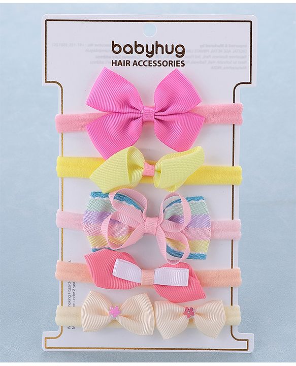 Babyhug Free Size Headbands Bow Applique Pack of 5 - Multicolor