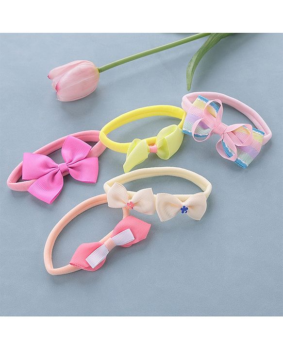 Babyhug Free Size Headbands Bow Applique Pack of 5 - Multicolor