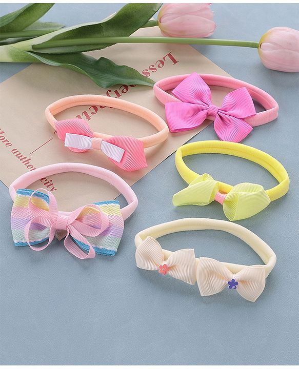 Babyhug Free Size Headbands Bow Applique Pack of 5 - Multicolor