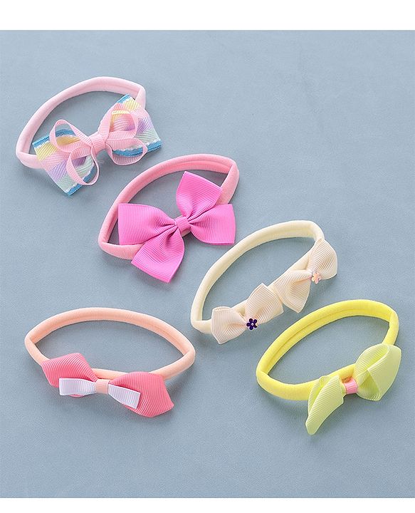 Babyhug Free Size Headbands Bow Applique Pack of 5 - Multicolor
