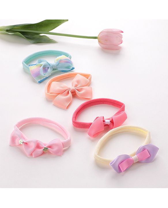 Babyhug Free Size Headbands Bow Applique Pack of 5 - Multicolor