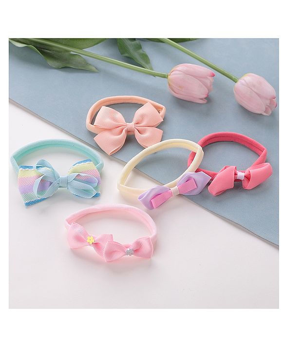 Babyhug Free Size Headbands Bow Applique Pack of 5 - Multicolor