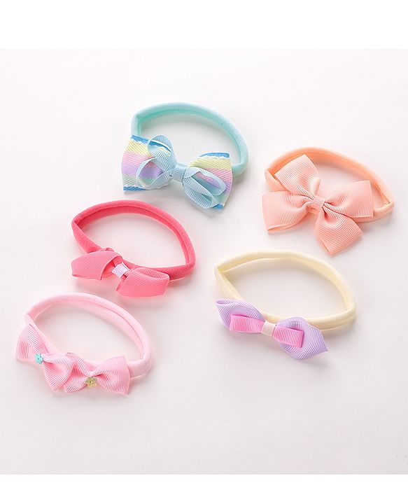 Babyhug Free Size Headbands Bow Applique Pack of 5 - Multicolor