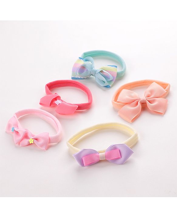 Babyhug Free Size Headbands Bow Applique Pack of 5 - Multicolor