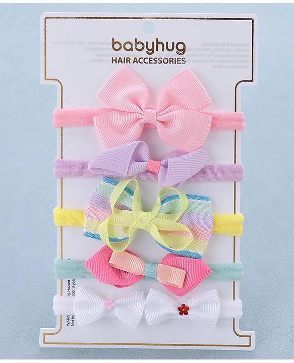 Babyhug Free Size Headbands Bow Applique Pack of 5 - Multicolor