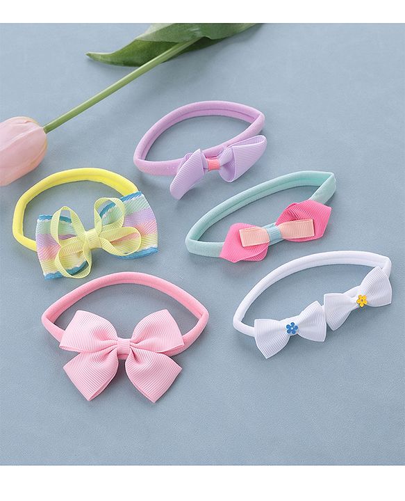 Babyhug Free Size Headbands Bow Applique Pack of 5 - Multicolor