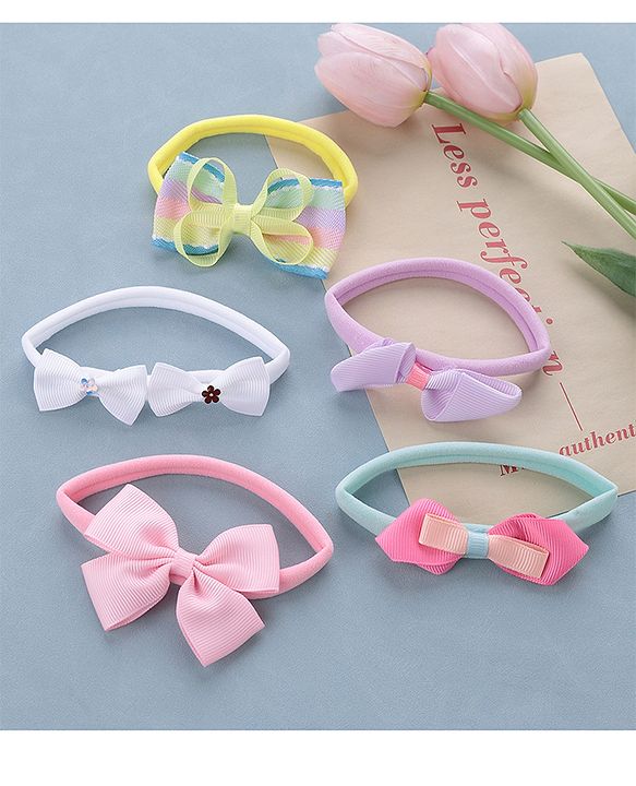 Babyhug Free Size Headbands Bow Applique Pack of 5 - Multicolor
