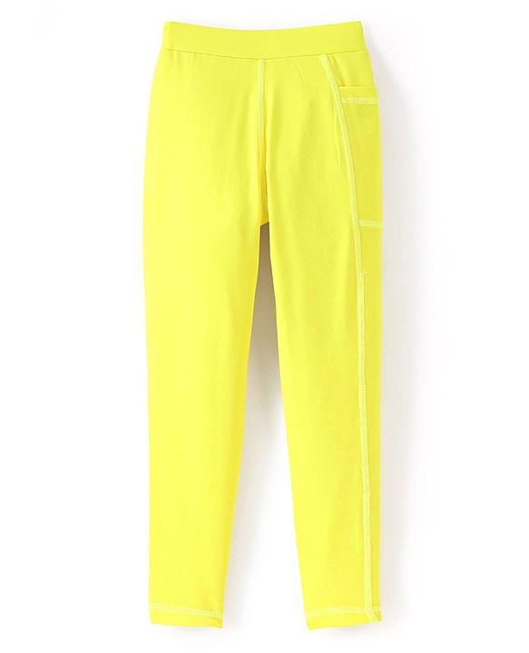 Pine Active High Stretch Breathable Solid Color Sports Bra And Legging Set - Yellow