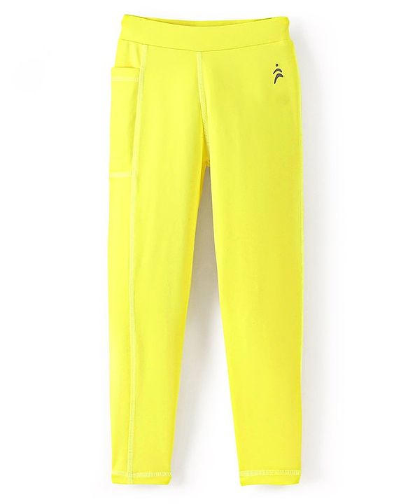 Pine Active High Stretch Breathable Solid Color Sports Bra And Legging Set - Yellow