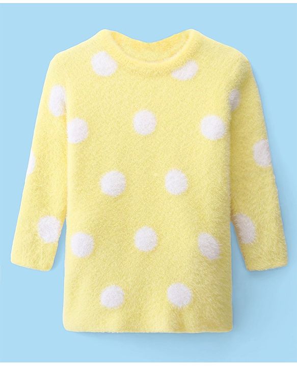 Babyhug Knit Full Sleeves Woollen Dress Polka Dot Design - Yellow