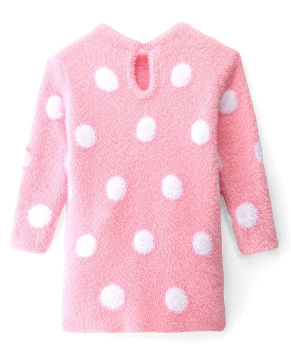 Babyhug Knit Full Sleeves Woollen Dress Polka Dot Design - Pink