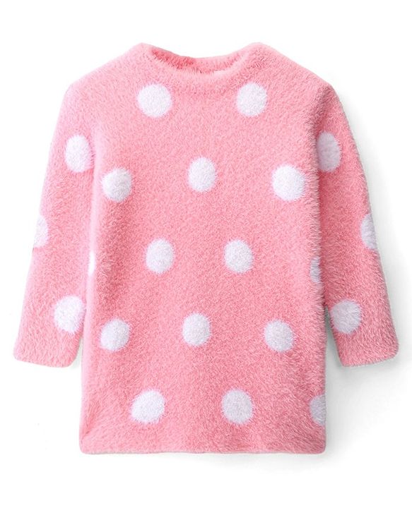 Babyhug Knit Full Sleeves Woollen Dress Polka Dot Design - Pink