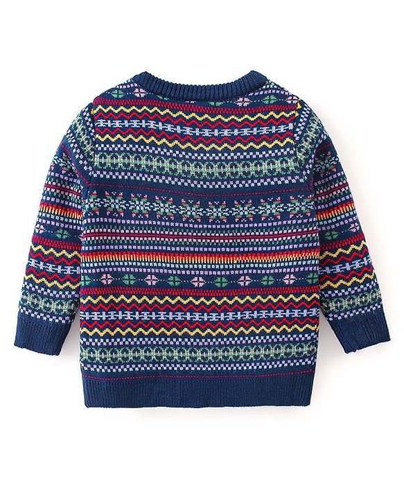 Babyhug Knitted Full Sleeves Sweater Set with Intarsia Design - Navy Blue