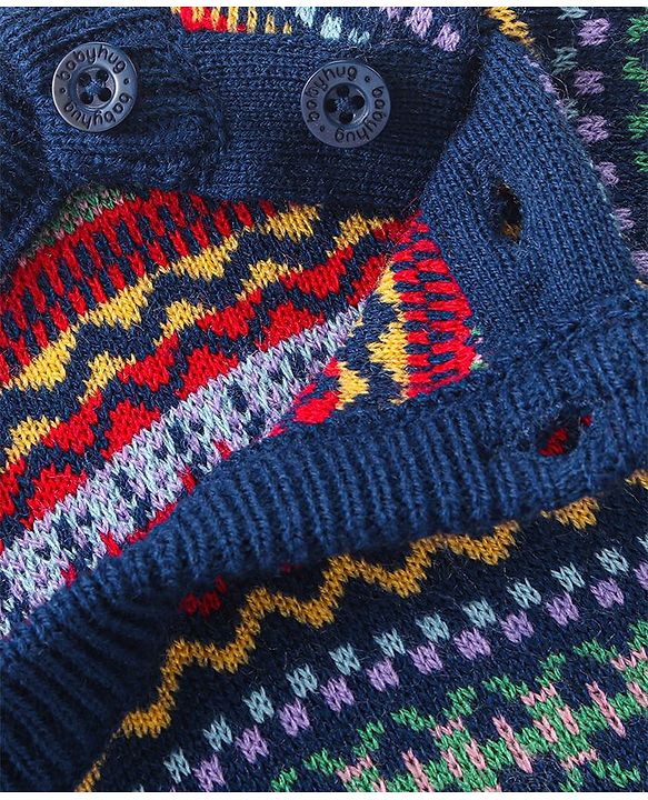 Babyhug Knitted Full Sleeves Sweater Set with Intarsia Design - Navy Blue