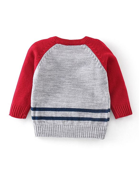 Babyhug Full Sleeves Sweater Set Striped Bear Patch - Grey