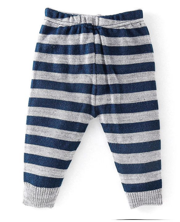 Babyhug Full Sleeves Sweater Set Striped Bear Patch - Grey