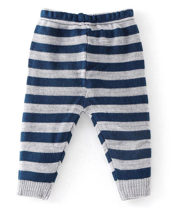 Babyhug Full Sleeves Sweater Set Striped Bear Patch - Grey
