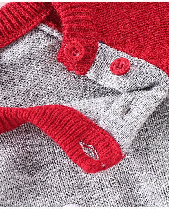Babyhug Full Sleeves Sweater Set Striped Bear Patch - Grey