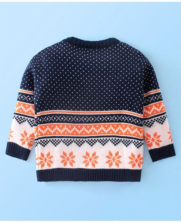 Babyhug Knitted Full Sleeves Floral Design Sweater Set -Multicolour