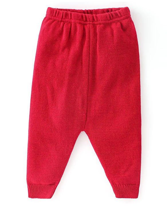 Babyhug Knitted Full Sleeves Snow Design Sweater Set - Red