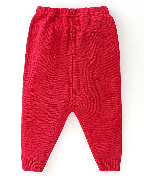 Babyhug Knitted Full Sleeves Snow Design Sweater Set - Red