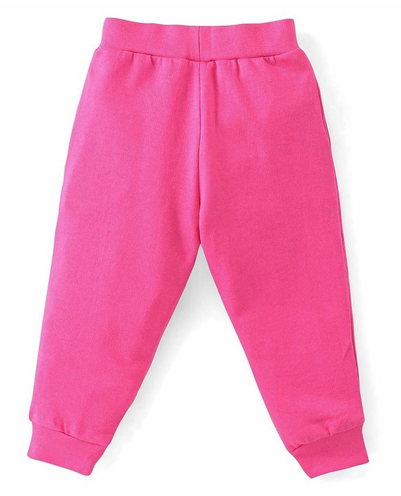 Babyhug Cotton Knit Full Sleeves T-Shirt & Lounge Pant Set Text Printed - Pink