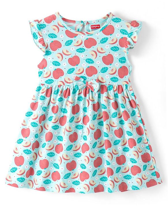 Babyhug Cotton Knit  Half Frill Sleeves Frocks Apple Print Pack of 2 - Multicolor