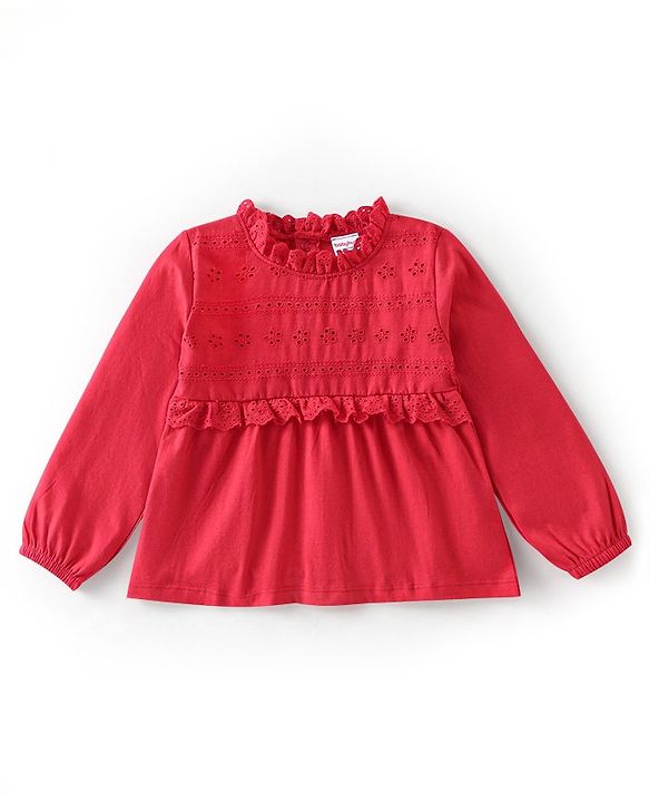 Babyhug 100% Cotton Knit Full Sleeves Top & Leggings Set With Mushroom Print - Red & Navy Blue