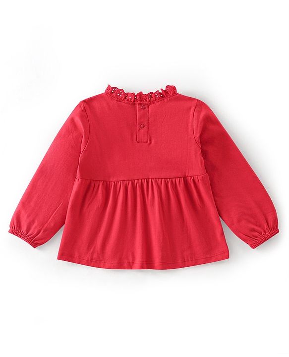 Babyhug 100% Cotton Knit Full Sleeves Top & Leggings Set With Mushroom Print - Red & Navy Blue