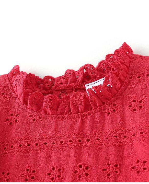 Babyhug 100% Cotton Knit Full Sleeves Top & Leggings Set With Mushroom Print - Red & Navy Blue