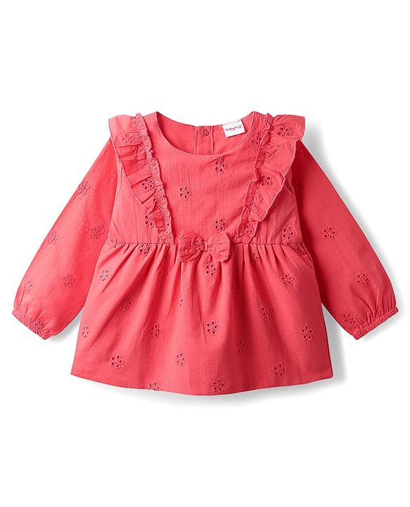 Babyhug 100% Cotton Full Sleeves Stiffly Top & Leggings With Floral Print - Red & White