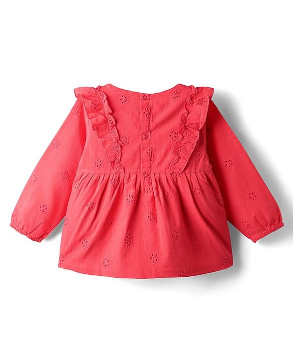 Babyhug 100% Cotton Full Sleeves Stiffly Top & Leggings With Floral Print - Red & White