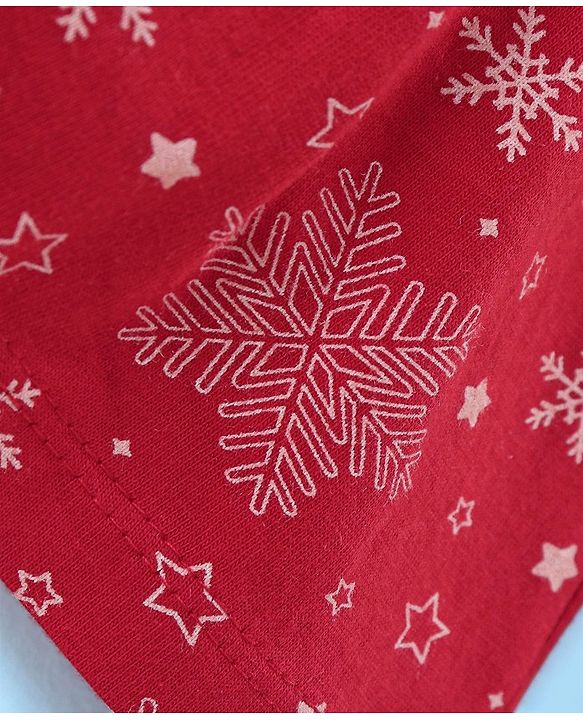 Babyhug Cotton Knit Full Sleeves Skivi Top and Skirt with Suspenders Snow Flake Print - White & Red